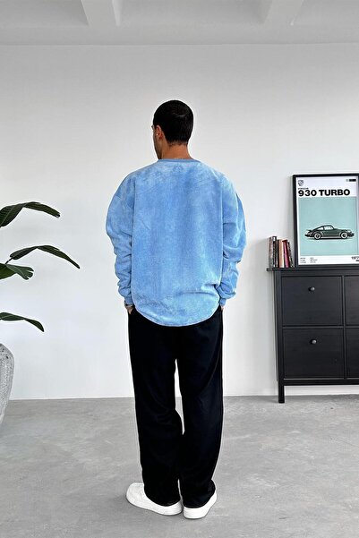 HAFKAGİYİM Bebe Mavisi Fitilli Kadife Basic Sweat