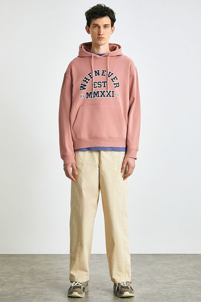 GRIMELANGE Ανδρικό φούτερ GAREN Soft Fleece με στάμπα με κανονικό κορδόνι ροζ