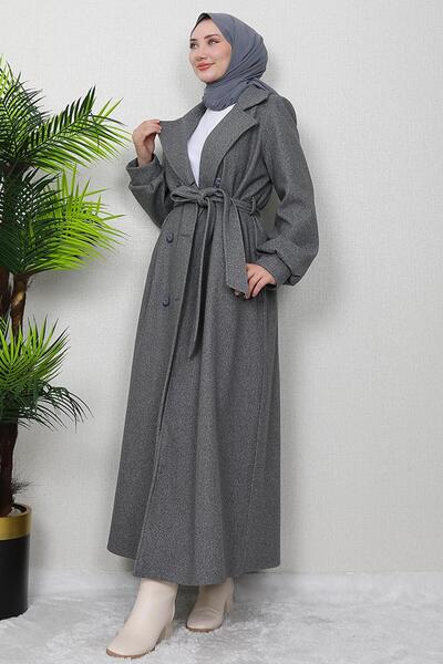 giz astore معطف طويل 6 أزرار رمادي غامق