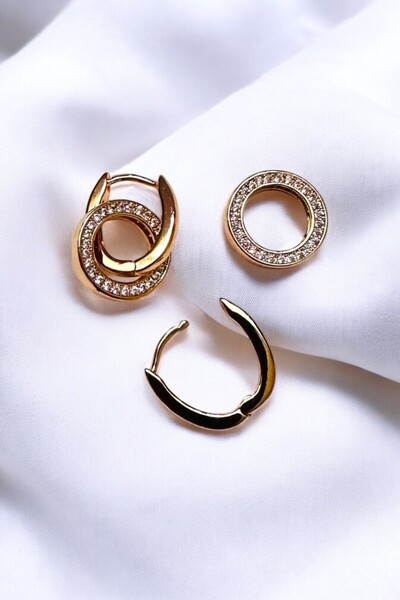 PETEK AKSESUAR أقراط دائرية أنيقة بعرض 2 سم مع تفاصيل حجرية