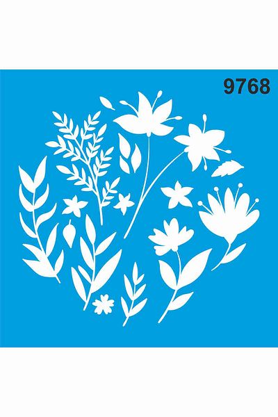StencilSepeti Flowers and Leaves - Stencil Painting Template 50X50
