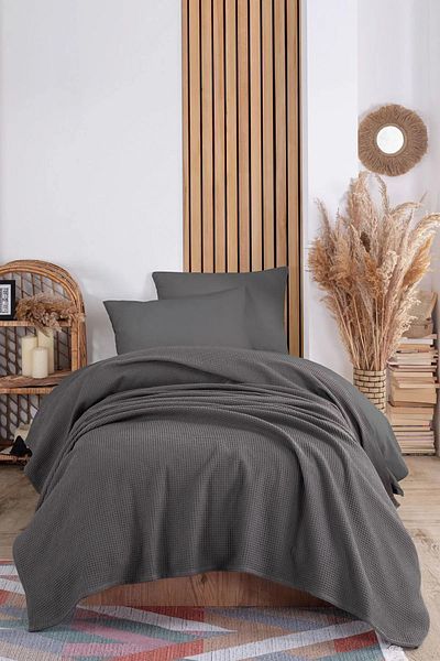 Eponj Home Anthracite Ecocel Pique Blanket - Single Person, 160X230Cm Karde