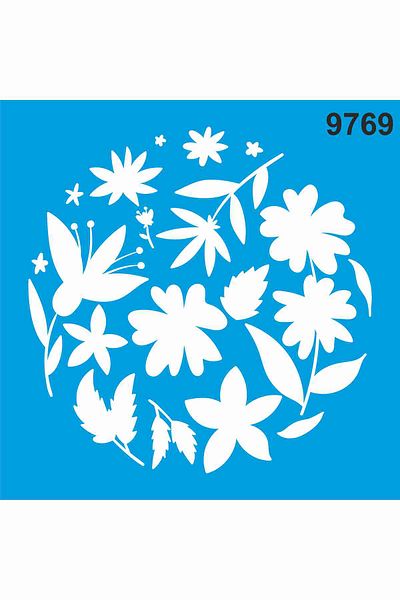 StencilSepeti 100X100 Flowers and Leaves Stencil Painting Template