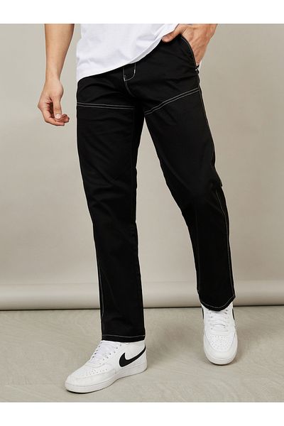 Styli Contrast Stitch Detail Cotton Twill Relaxed Fit Chino