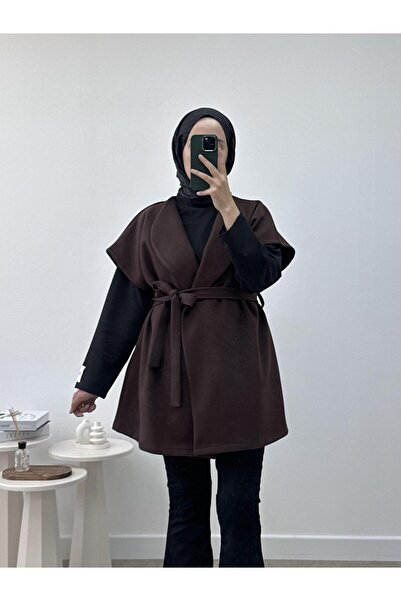 CHUL KISA KOLLU KEMERLİ BOMBER KAŞE CEKET - ACI KAHVE - GENİŞ BEDEN ARALIĞI