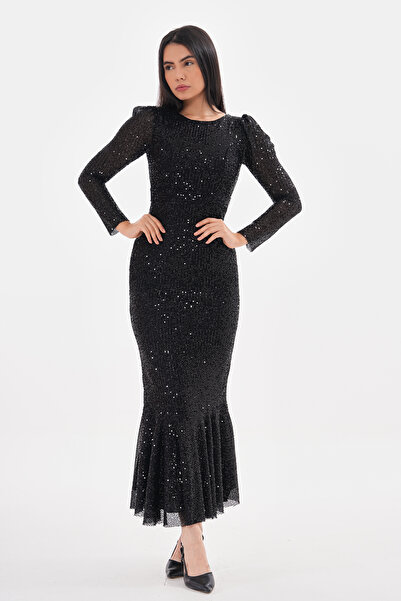 migi life PUL PAYET KUMAŞ ETEK UCU VOLANLI ŞIK BALIK ELBİSE