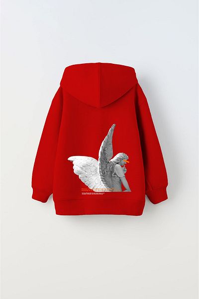 The Champ Clothing Унисекс детски суичър с качулка и принт на червена статуя - суичър с качулка от полар