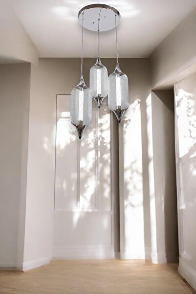 KLAS AYDINLATMA SARP LED GÜMÜŞ SARKIT 3LÜ AVİZE