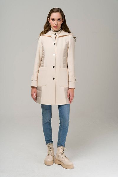 Olcay Removable Hooded Quilted Garnished Snap Closure Coat EKRU 3966