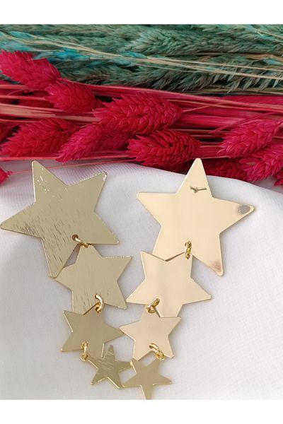 İPAR AKSESUAR Multi Stars Pendant Lamp Metal Gold Earring