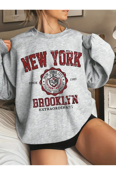 Frisson Hanorac cu imprimeu grafic New York Brooklyn, cu mânecă lungă, îmbrăc...