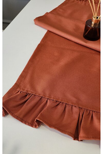 ALTINPAMUK Venus Linen Vintage Runner - 2 Edge Ruffles, Tile Color, 40X110 Drape