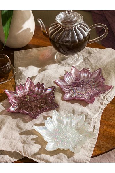 LC Waikiki Lcw Home Pink Leaf Figured Glass Bowl Set of 3