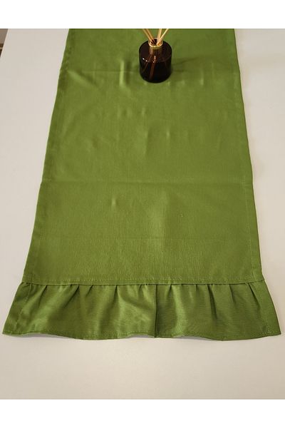 ALTINPAMUK غطاء عداء عتيق من Venus Linen ذو حواف مكشكشة باللون الأخضر مقاس 40X110