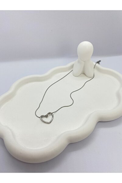 Lucky BE Collection LUCKY B&E SADE KIVRIK KALP ÇELİK KOLYE SİLVER