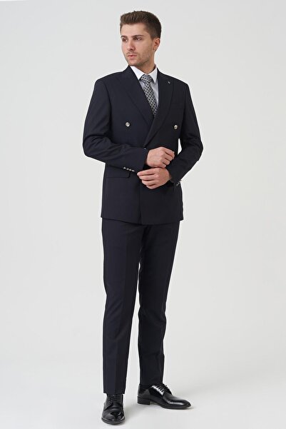White Stone Los Angeles T2433 Kruvaze Slim Fit 6 Drop Takım Elbise Lacivert