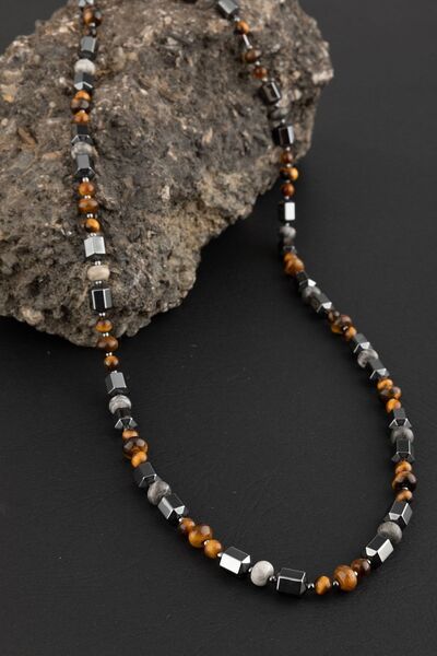 OSMANLI DOĞAL TAŞ Sertifikalı Hematit Kaplangözü Gri Jasper Doğal Taşlı Tasarım Erkek Kolye