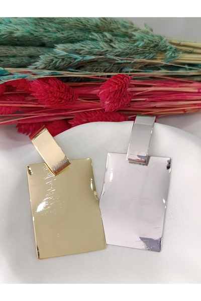 İPAR AKSESUAR Big Rectangular Metal Silver Earring