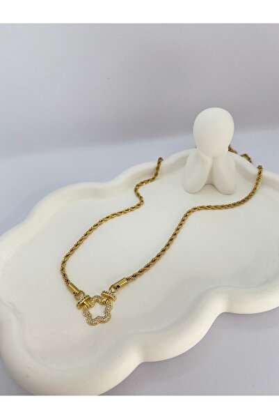 Lucky BE Collection LUCKY B&E KALIN ZİNCİRLİ TAŞLI ÇİÇEKLİ MODEL ÇELİK KOLYE ...