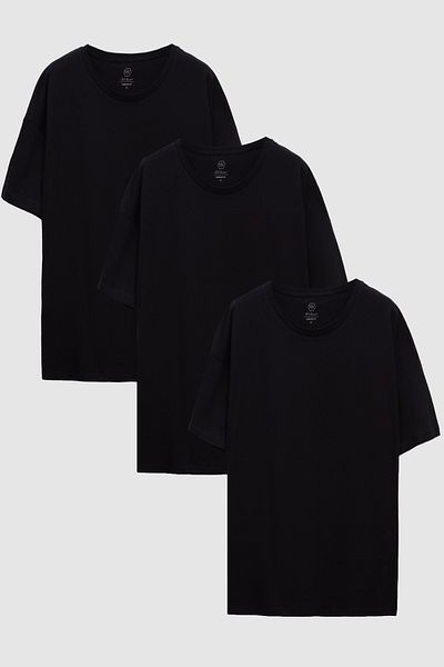 D'S Damat Μπλουζάκι Ds Damat Comfort Μαύρο 3 τεμαχίων Loose Cut 100% βαμβάκι