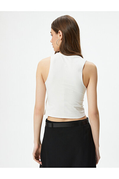 Koton Sleeveless Crop T-Shirt Eagle Printed Front Asymmetric Cut Slim Fit Cotton