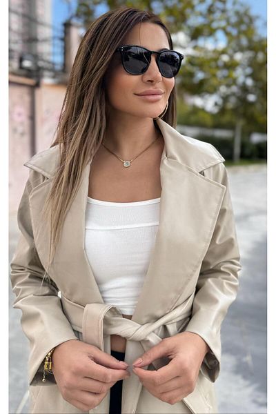 Daves Woman's belted leather trench-coat in beige