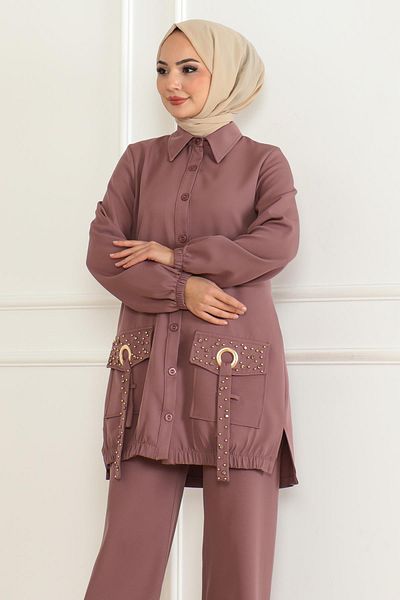 Modamihram Set Dusty Rose - Detaliu de buzunar, Model 19229