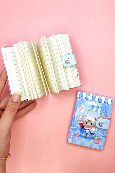 Limmy Cute Teddy Bear A7 Notebook - Notebook albastru de buzunar cu închidere cu capse