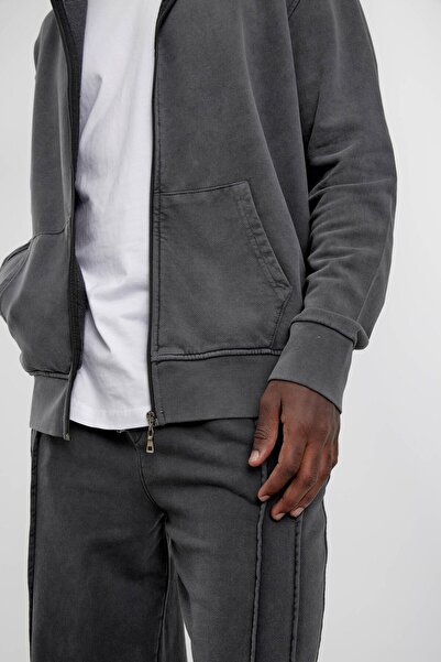 NOMARC Smoked Washed Zippered Hooded Sweatshirt