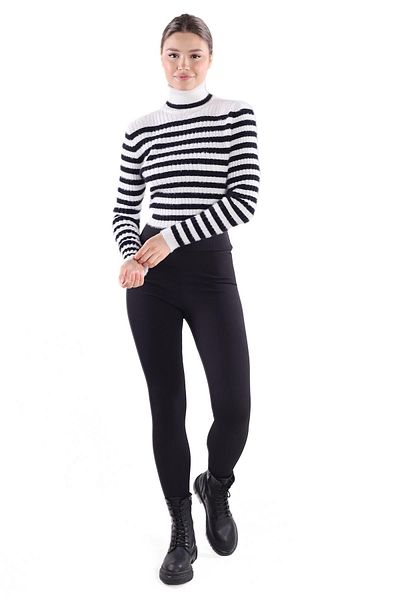 Rays 6622 Model Ecru Color Throat Striped Soft Sweater