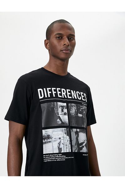 Koton Crew Neck Slogan Printed Cotton T-Shirt
