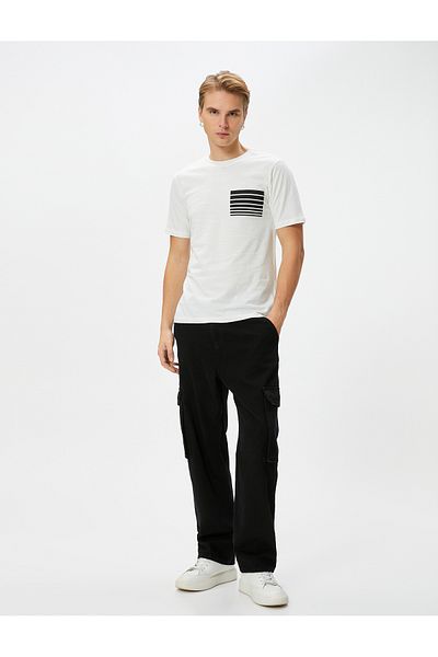 Koton Βαμβακερό T-Shirt με στάμπα με λαιμόκοψη με λεπτή εφαρμογή και κοντό μανίκι