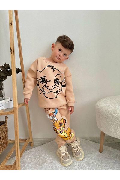CANDA Lion King Lion Printed Hooded Suit Set for Boys