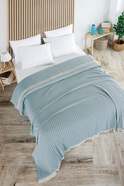 Evim Cotton Bige Turquoise Multi-Purpose Bedspread Double - 200X220 cm