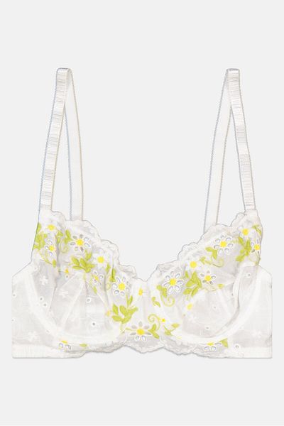 Lost Ink Women Embroidered Non Padded Wired Bra, White Combo