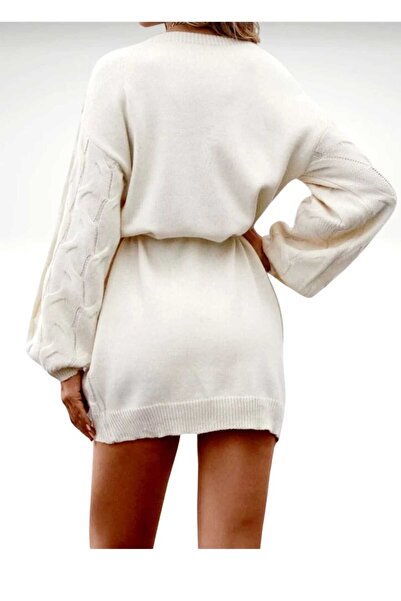 SolQ Off-Shoulder Wrap Print Openwork Model Waist Tied Knitwear Dress