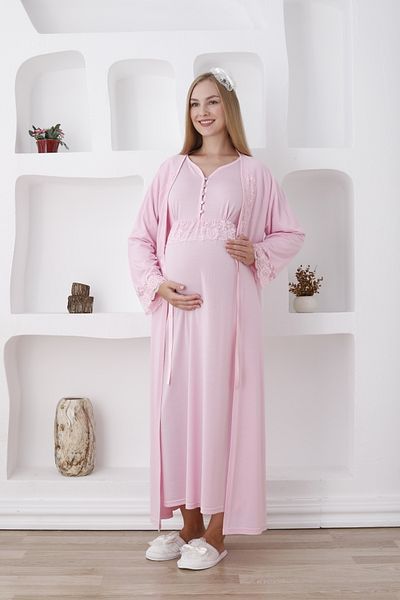 ERDENİZ TEKSTİL Set de cămașă de noapte și rochie de maternitate/maternitate - Sezonul de toamnă și iarnă cu papuci și cadou coroană