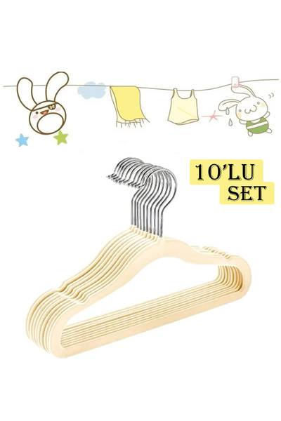 LİRAZON 10 Adet Bebek Kadife Askısı Çocuk Kadife Elbise Askısı Iz Bırakmaz Kaymaz Kadife Askı Ekru