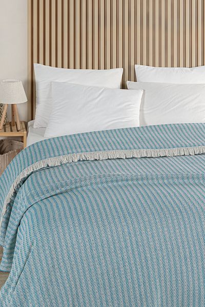 Evim Cotton Bige Turquoise Multi-Purpose Bedspread Double - 200X220 cm