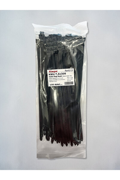 Simpa Elektrik Kablo Bağı Siyah 7,6x300 Plastik Cırt Kelepçe (100 Adet)