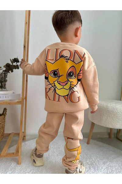 CANDA Lion King Lion Printed Hooded Suit Set for Boys