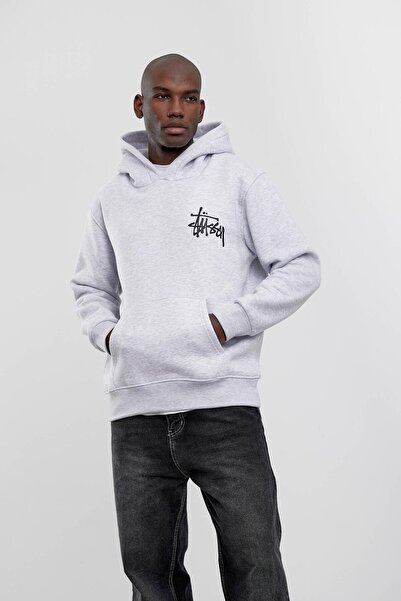 NOMARC Чоловічий сірий худі з капюшоном і принтом