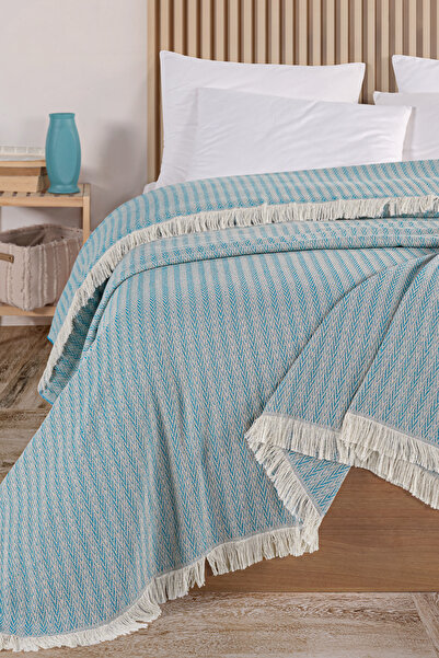 Evim Cotton Bige Turquoise Multi-Purpose Bedspread Double - 200X220 cm
