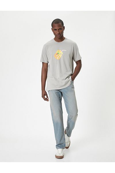 Koton Bedrucktes Baumwoll-T-Shirt mit Rundhalsausschnitt