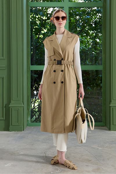 Fatma Atasoy Milky Brown Colored Oversize Trench Vest