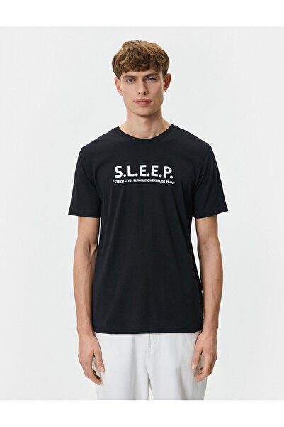 Koton Βαμβακερό μπλουζάκι με στάμπα με λαιμόκοψη