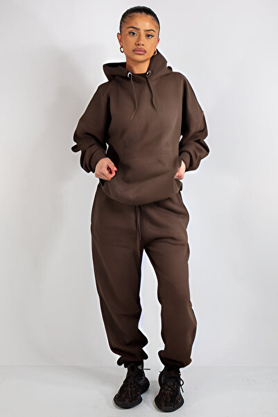 BayBayan Γυναικείο Σετ Φούτερ με κουκούλα με τσέπη καγκουρό με 3 κλωστές