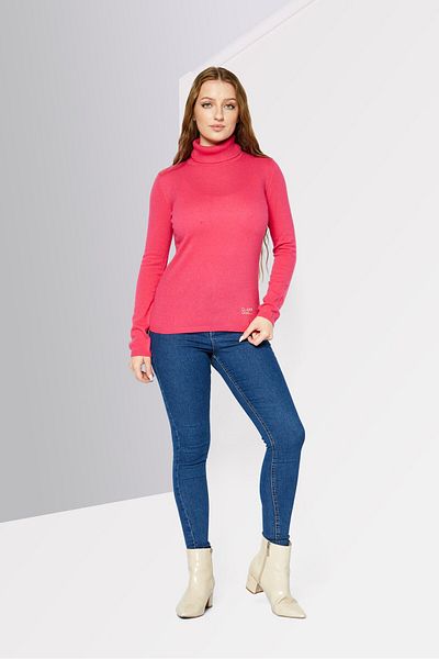 Cavalli Class Women High Neck Long Sleeve Brand Logo Sweater, Pink