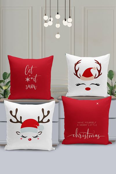 Filamente New Year Christmas Pattern - 4-Piece Throw Pillow Cover Set, Double Sided Digital Printed