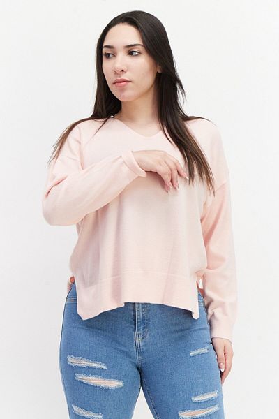 French Connection Women V-neck Long Sleeves Plain Sweater, Pink